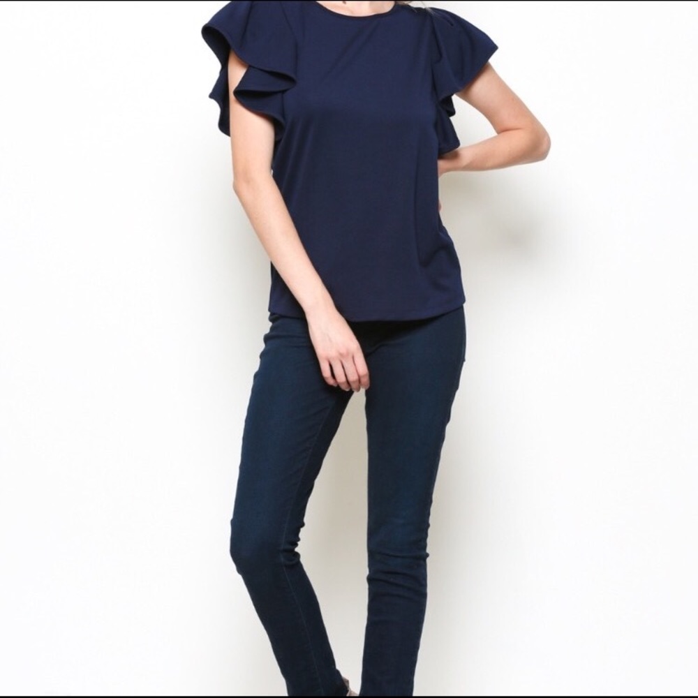 πΎHost Pickπ₯Puff Ruffled Top in Navy or Mustard - Picture 4 of 8